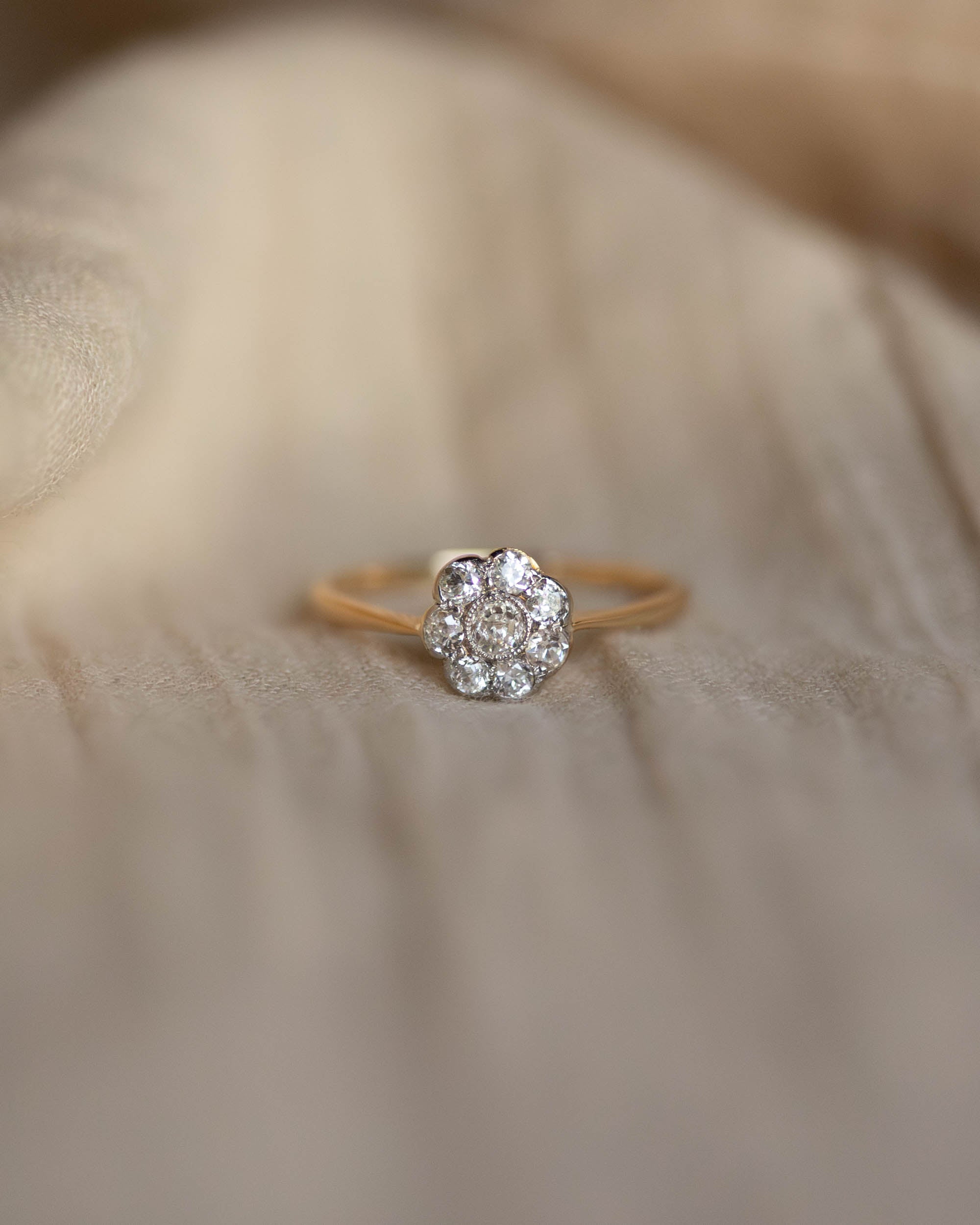 Ethel Antique Edwardian 18ct Gold Diamond Daisy Cluster Ring