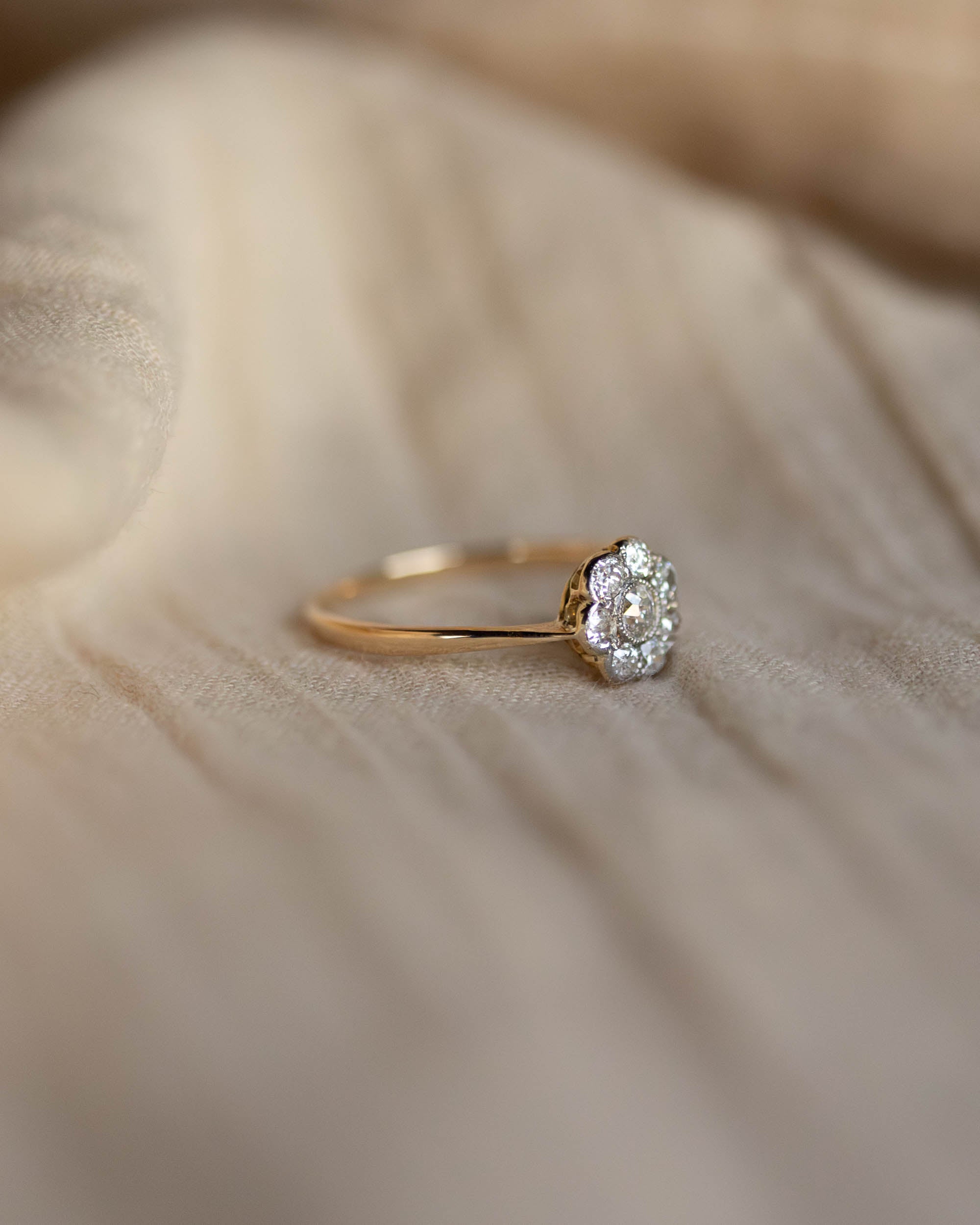 Ethel Antique Edwardian 18ct Gold Diamond Daisy Cluster Ring