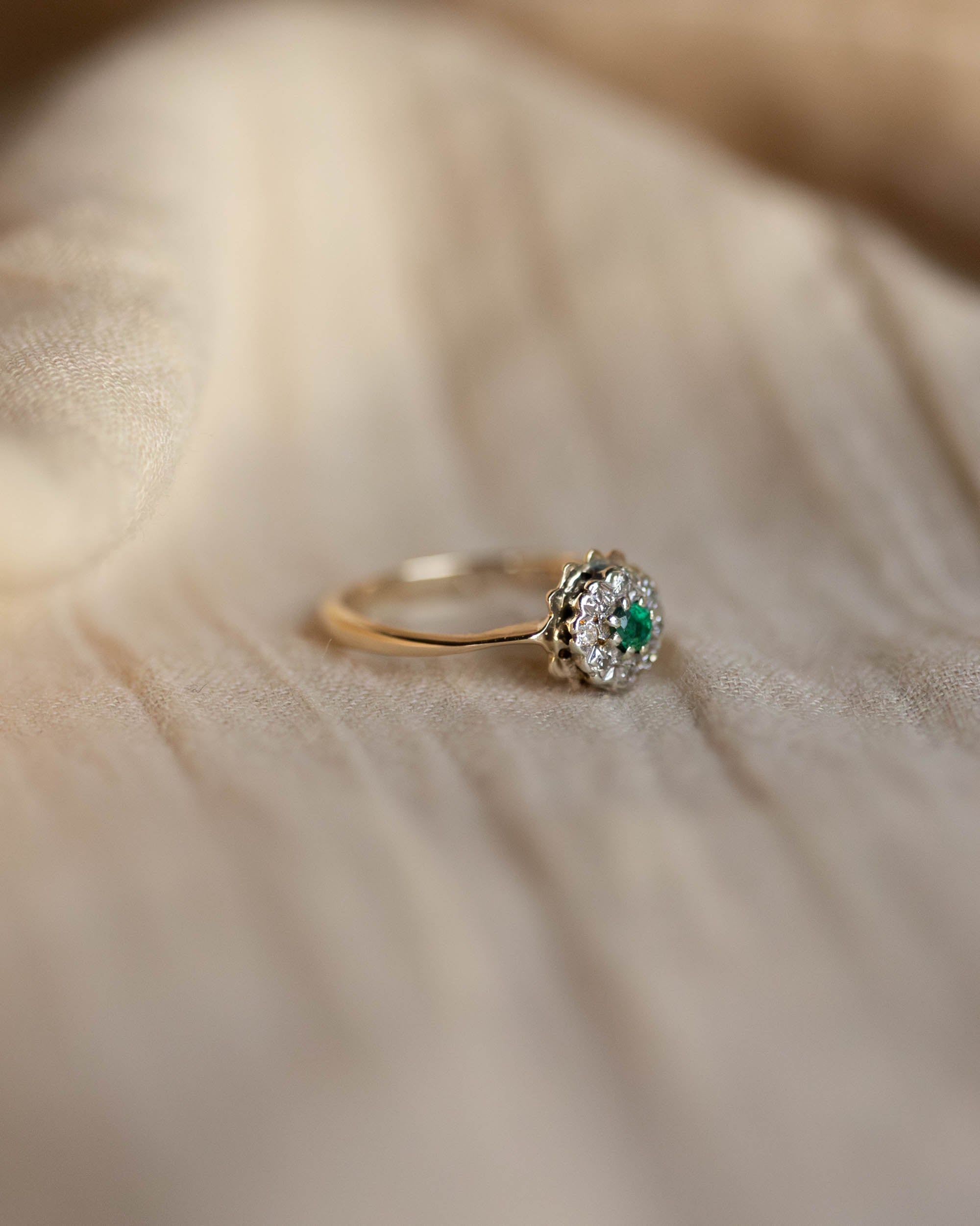 Martha 1980 Vintage 9ct Gold Emerald & Diamond Cluster Ring