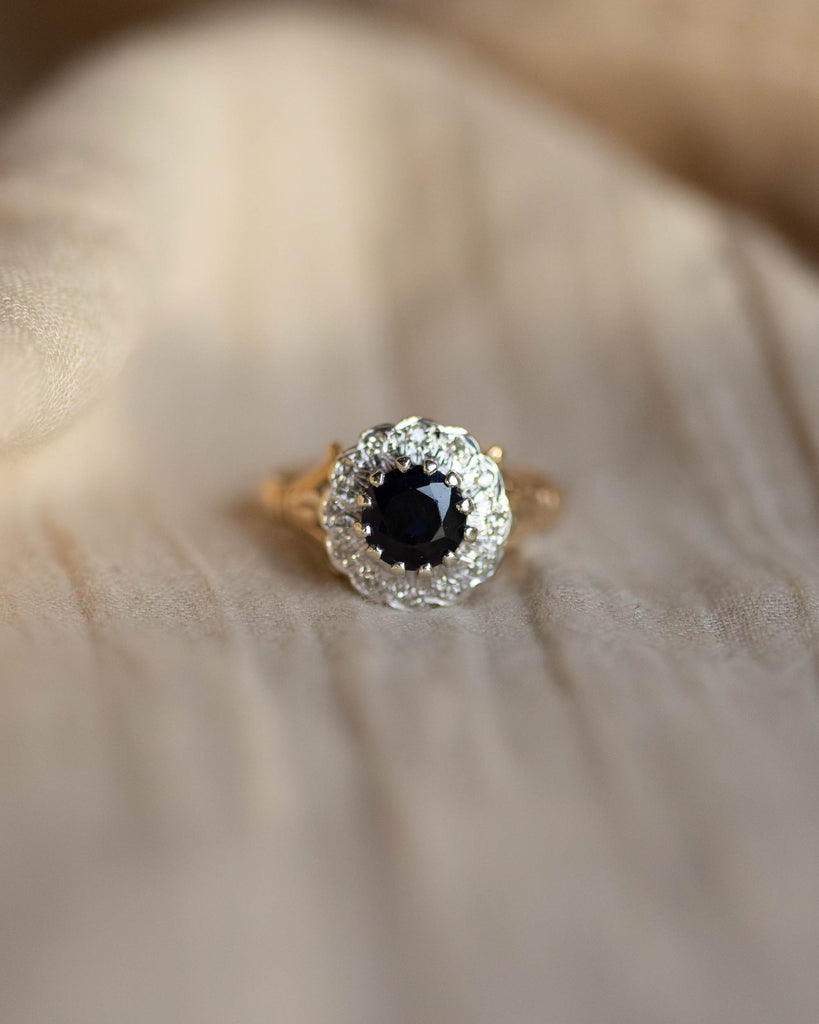 Daphné 1976 Vintage 9ct Gold Sapphire & Diamond Cluster Ring