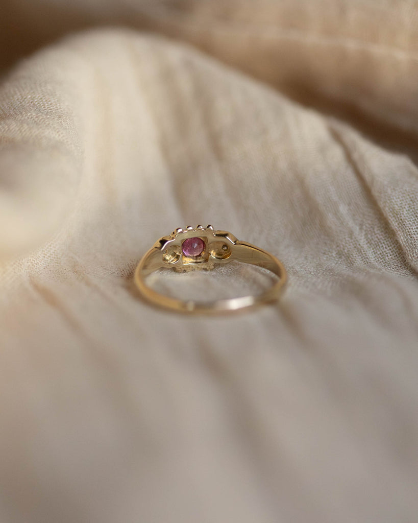 Penelope 1991 Vintage 9ct Gold Ruby & Diamond Trilogy Ring