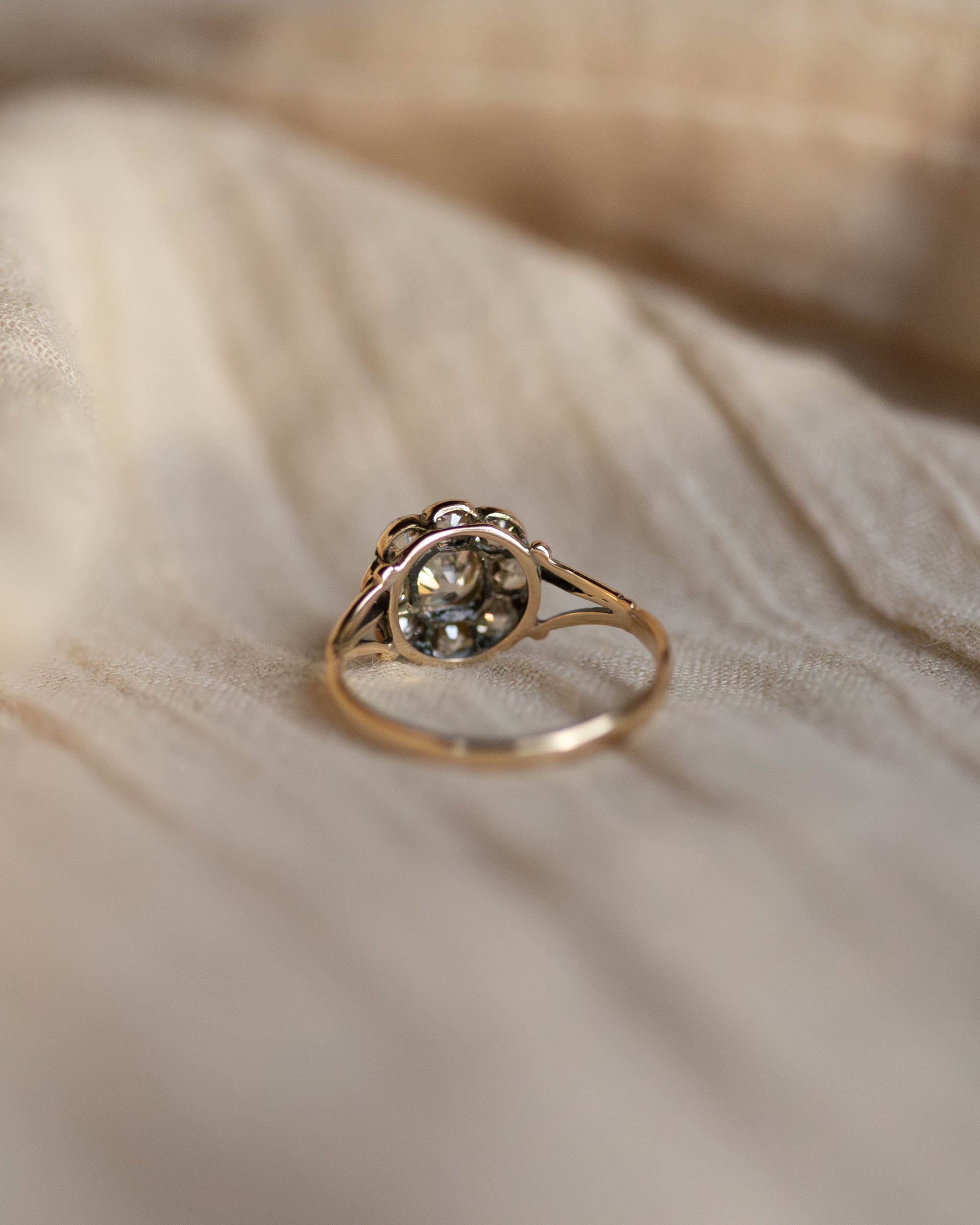 Sybil Antique Edwardian 9ct Gold Diamond Daisy Cluster Ring