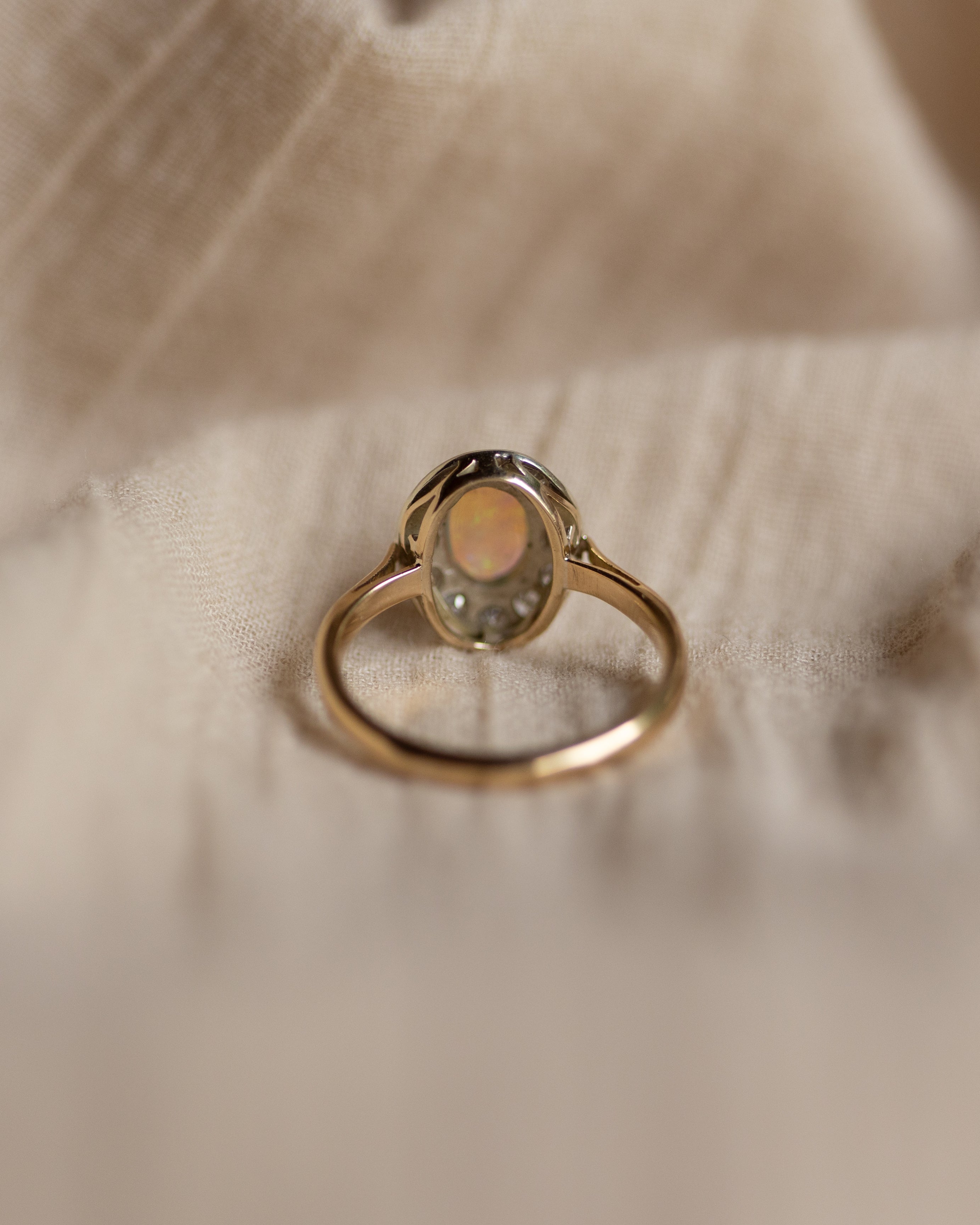 Penelope Antique 18ct Gold Opal & Diamond Cluster Ring