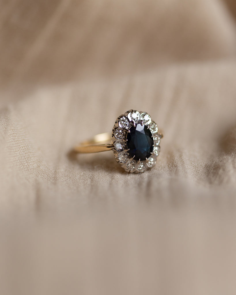 Muireann 1963 Vintage 18ct Gold Sapphire & Diamond Cluster Ring