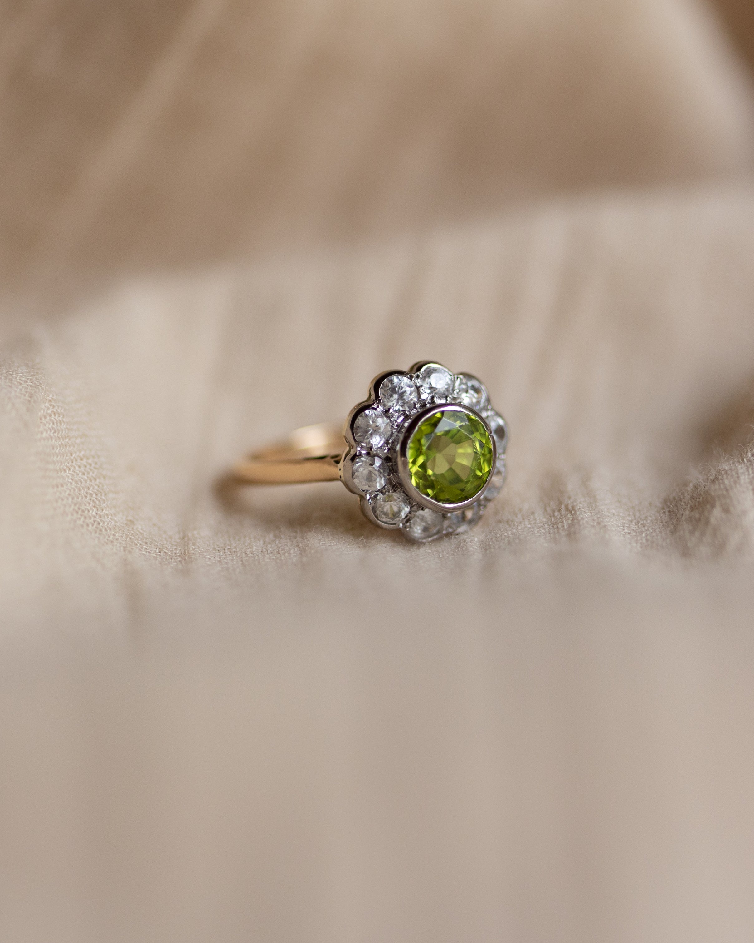 Lisette Antique 18ct Gold Peridot & White Sapphire Cluster Ring