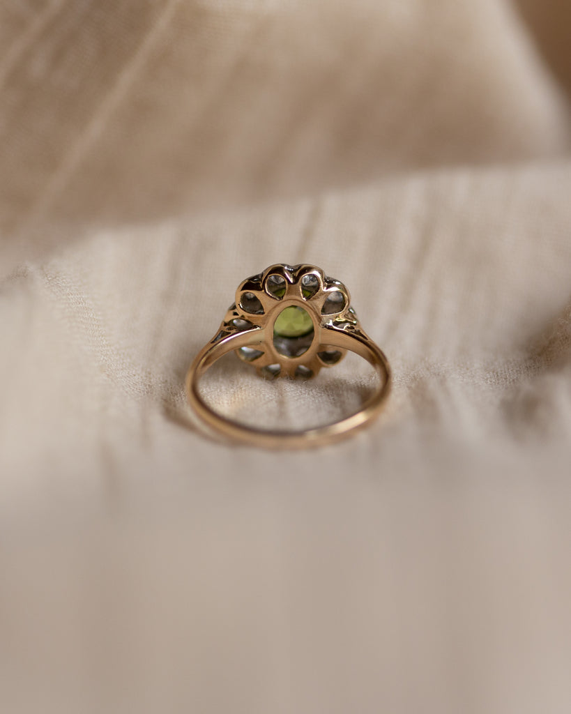 Lisette Antique 18ct Gold Peridot & White Sapphire Cluster Ring