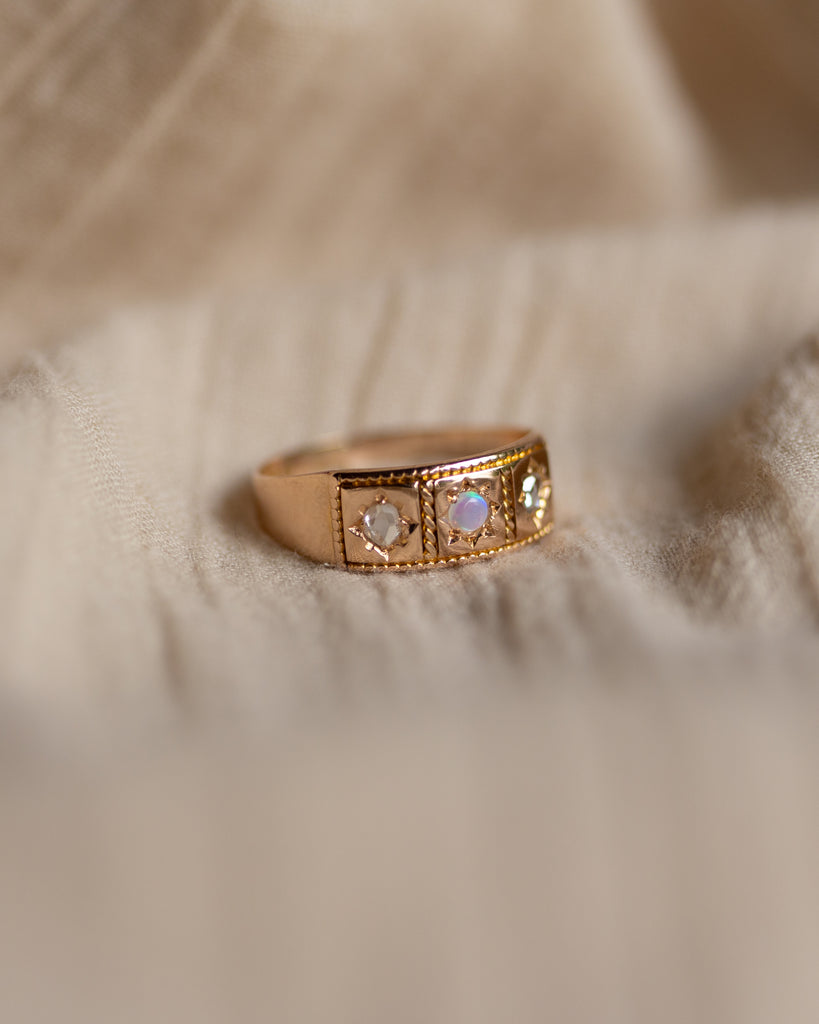 Gracie 1879 Antique 15ct Gold Opal & Diamond Trilogy Ring