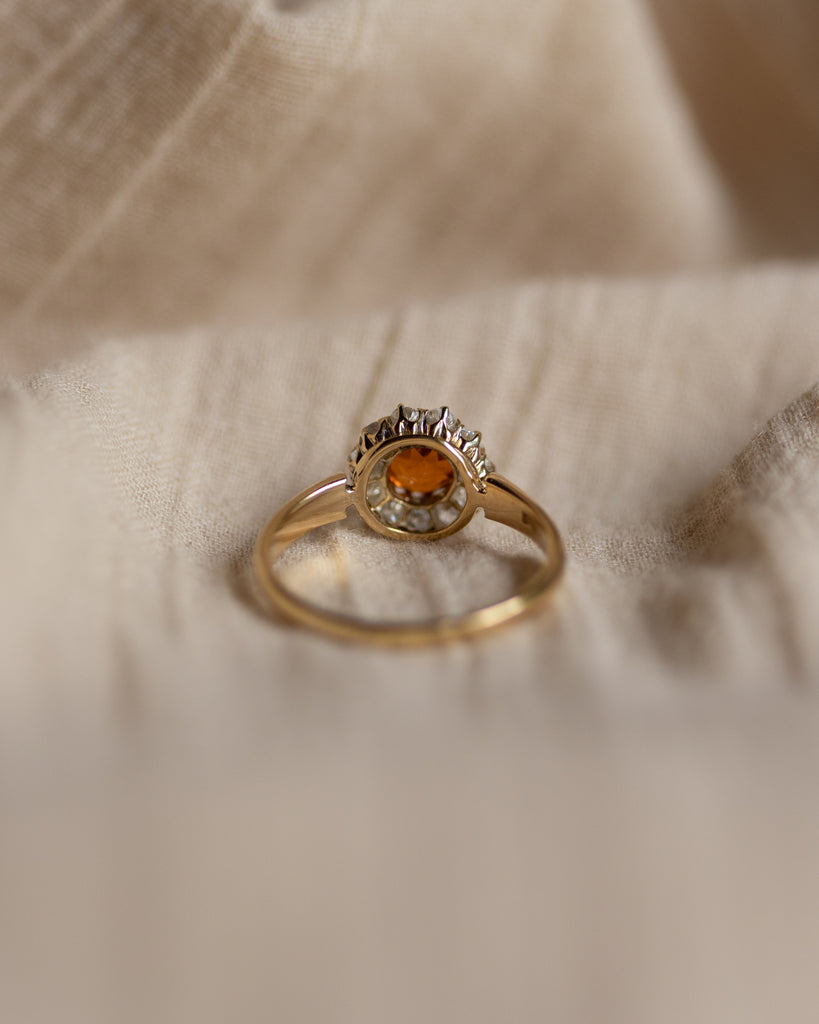 Inès Antique 18ct Gold Citrine & Diamond Cluster Ring