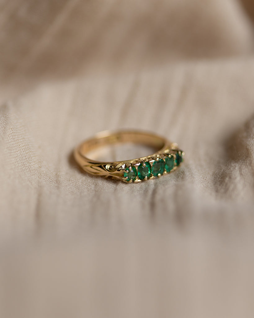 Iris Antique 18ct Gold Emerald Five Stone Ring