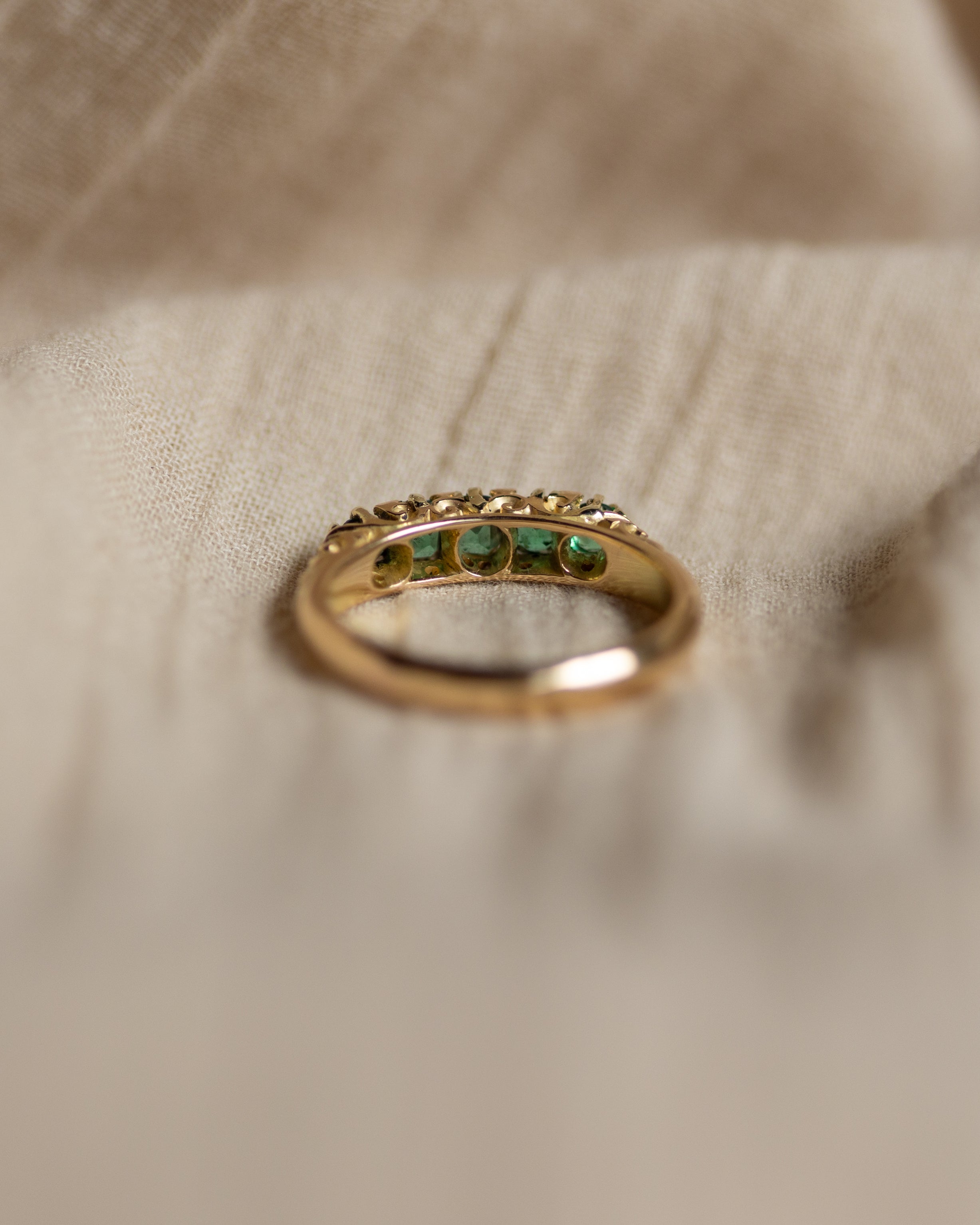 Iris Antique 18ct Gold Emerald Five Stone Ring