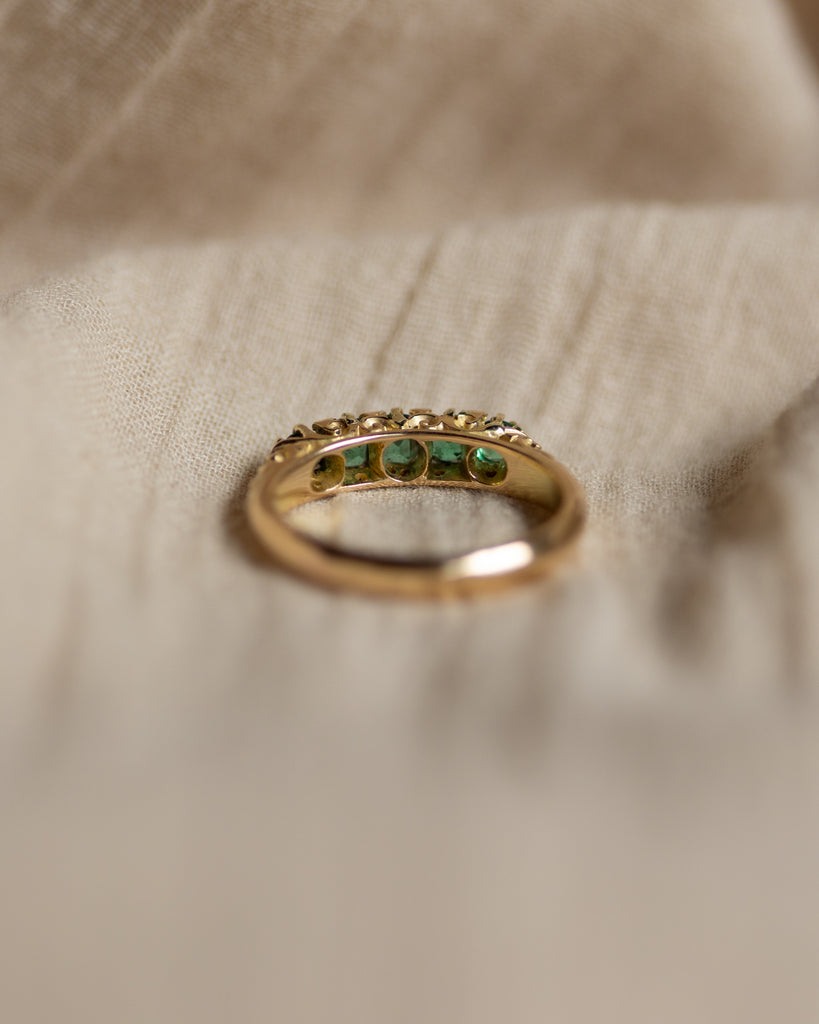 Iris Antique 18ct Gold Emerald Five Stone Ring