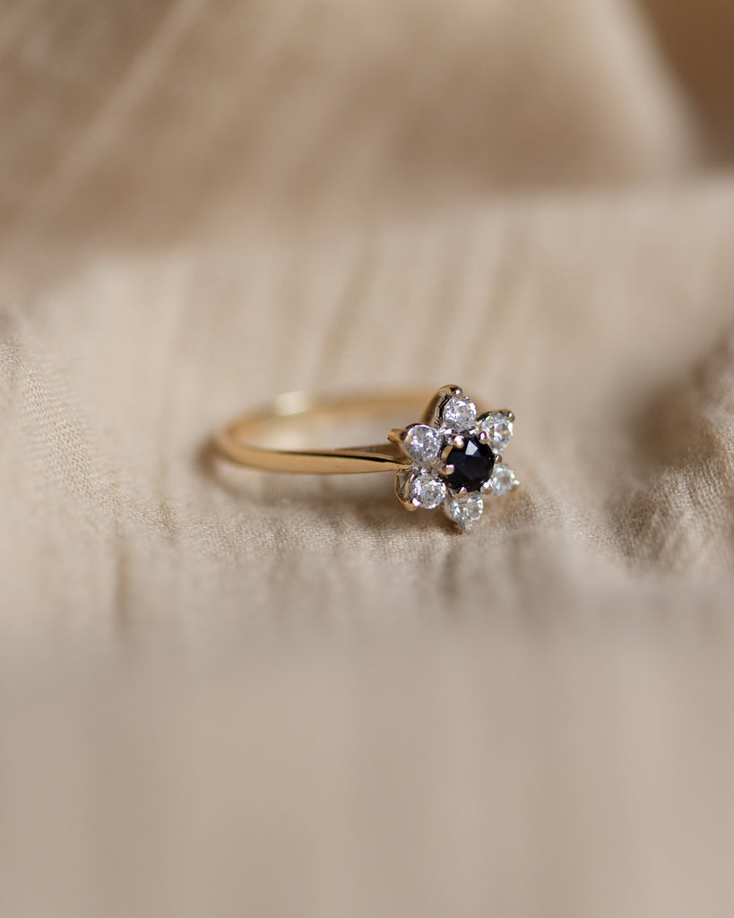Sylvaine 1982 Vintage 18ct Gold Sapphire & Diamond Cluster Ring