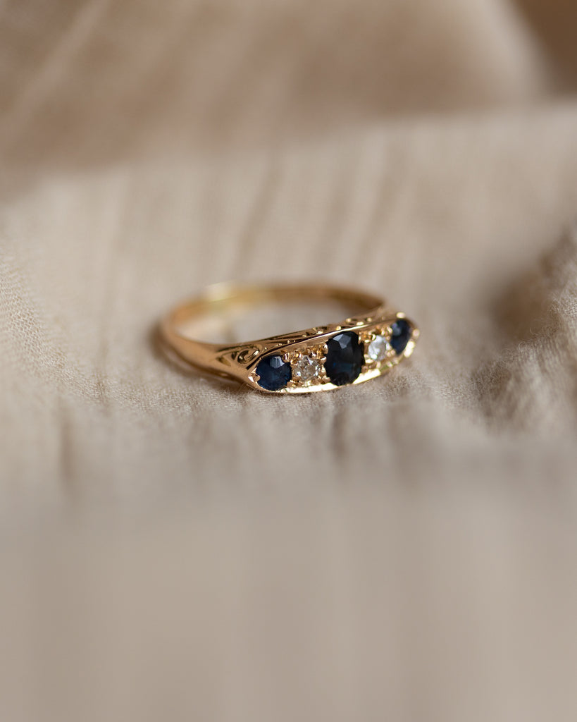 Nathalie 1916 Antique 18ct Gold Sapphire & Diamond Five Stone Ring