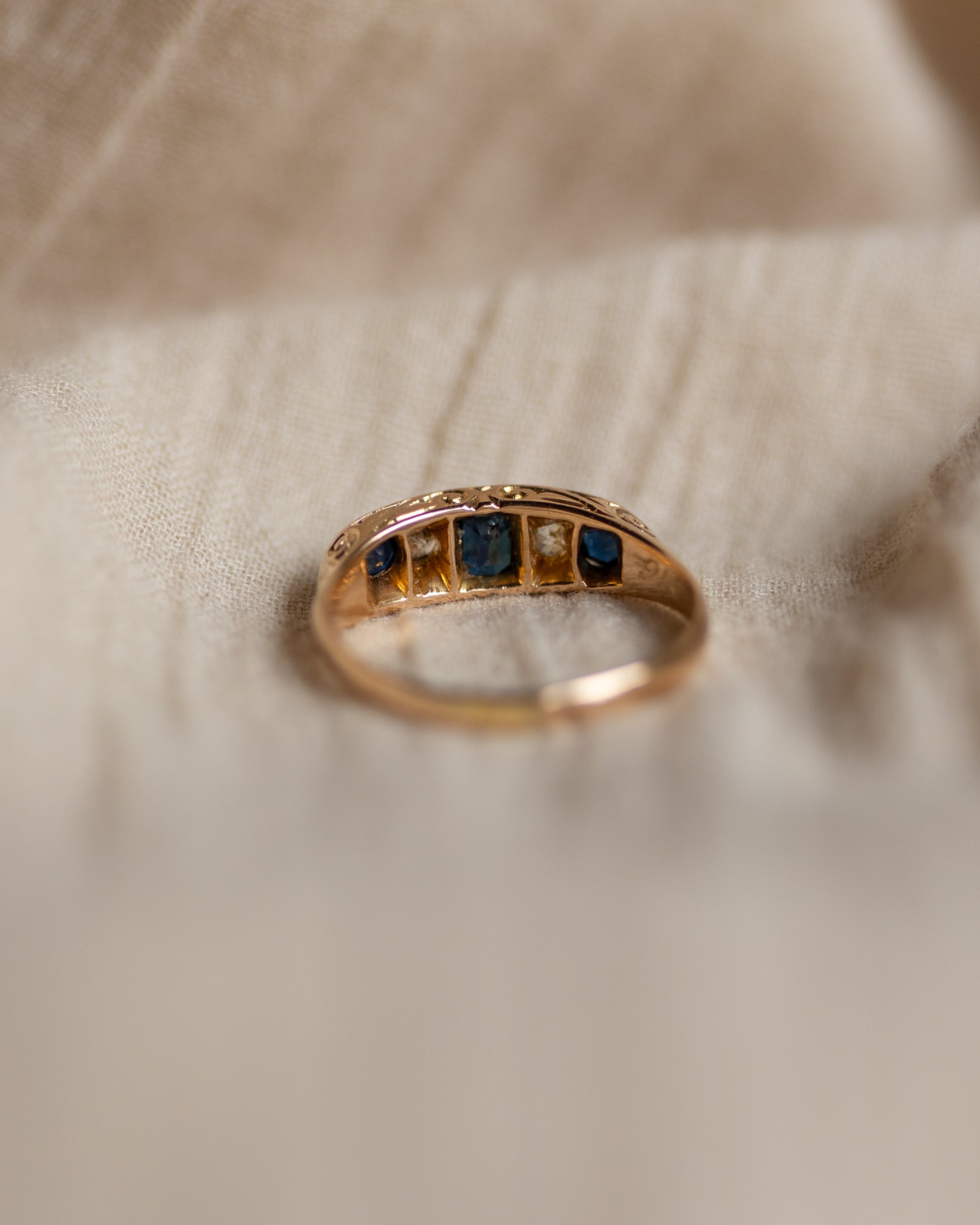 Nathalie 1916 Antique 18ct Gold Sapphire & Diamond Five Stone Ring