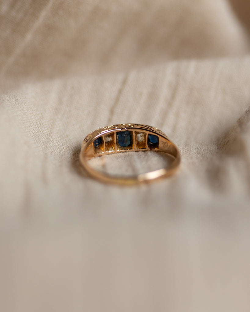 Nathalie 1916 Antique 18ct Gold Sapphire & Diamond Five Stone Ring