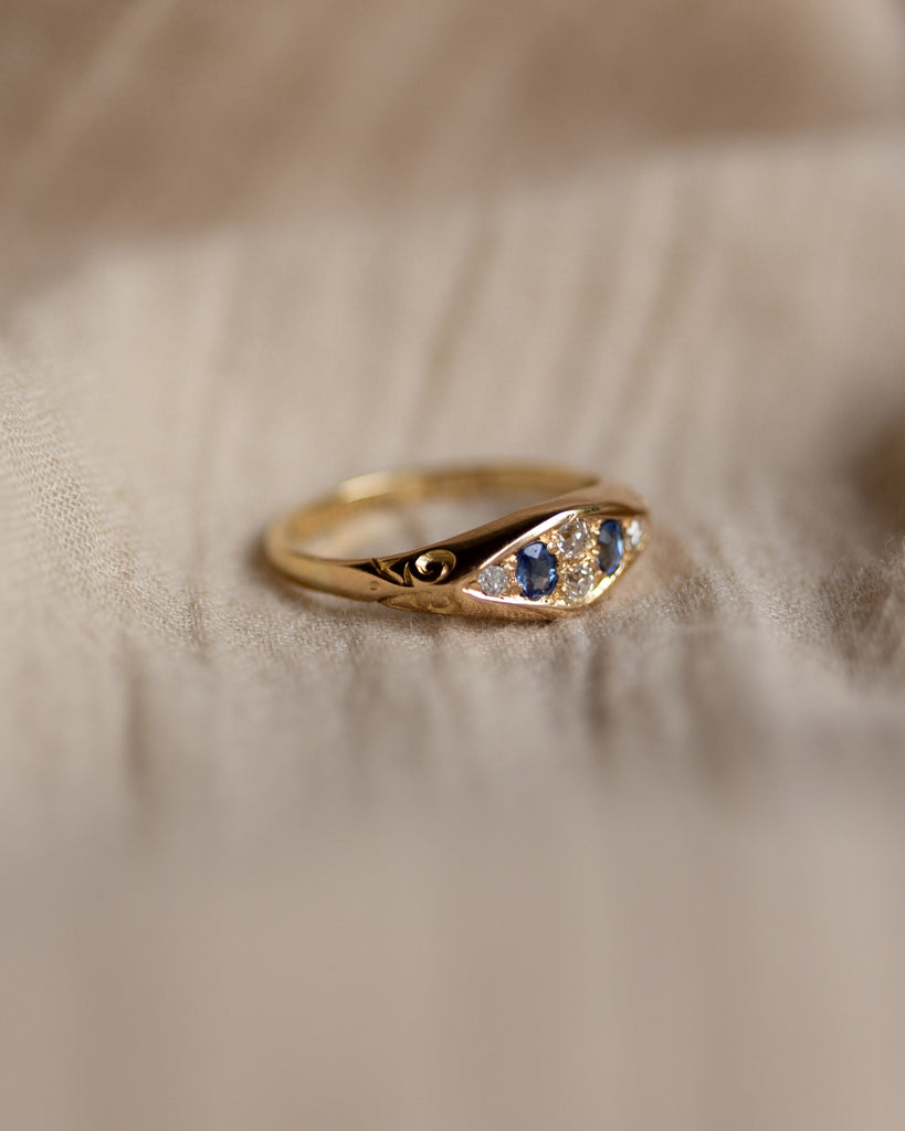 Jeannette Antique 18ct Gold Sapphire & Diamond Six Stone Ring
