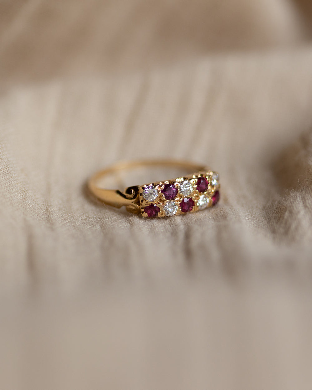 Alise Vintage 18ct Gold Ruby & Diamond Ten Stone Ring