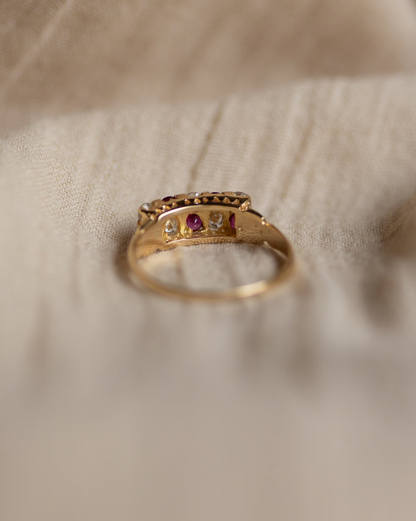 Alise Vintage 18ct Gold Ruby & Diamond Ten Stone Ring