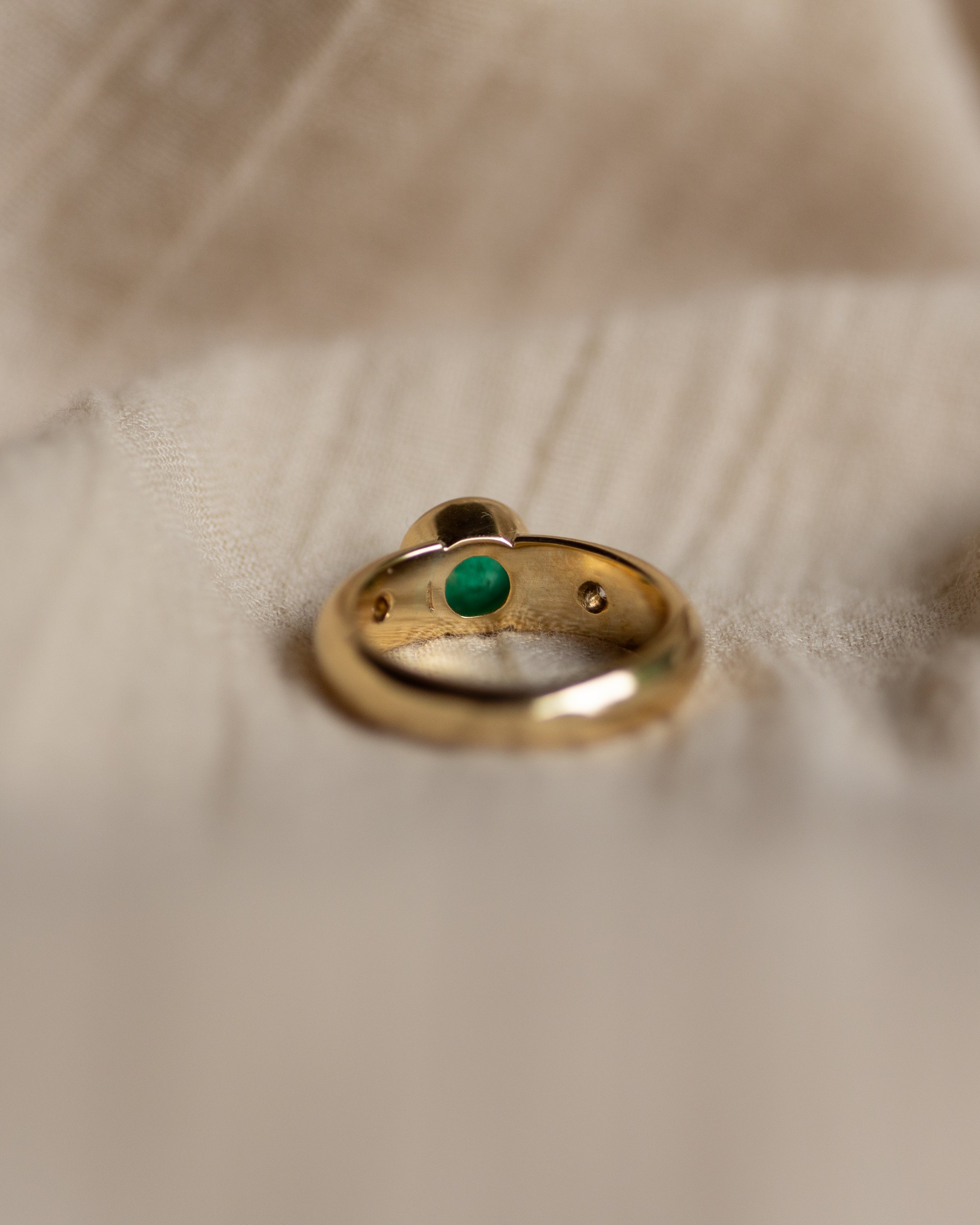 Marcelle Vintage 18ct Gold Emerald & Diamond Trilogy Ring