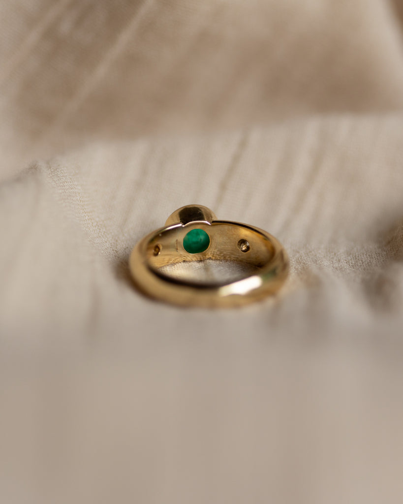 Marcelle Vintage 18ct Gold Emerald & Diamond Trilogy Ring