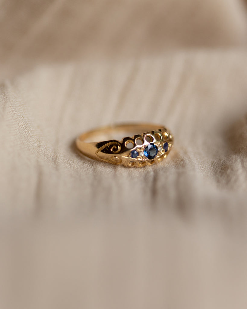 Yvette 1919 Antique 18ct Gold Sapphire & Diamond Five Stone Ring