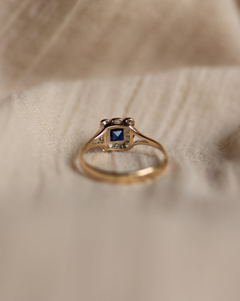 René 1975 Vintage 18ct Gold Sapphire & Diamond Cluster Ring