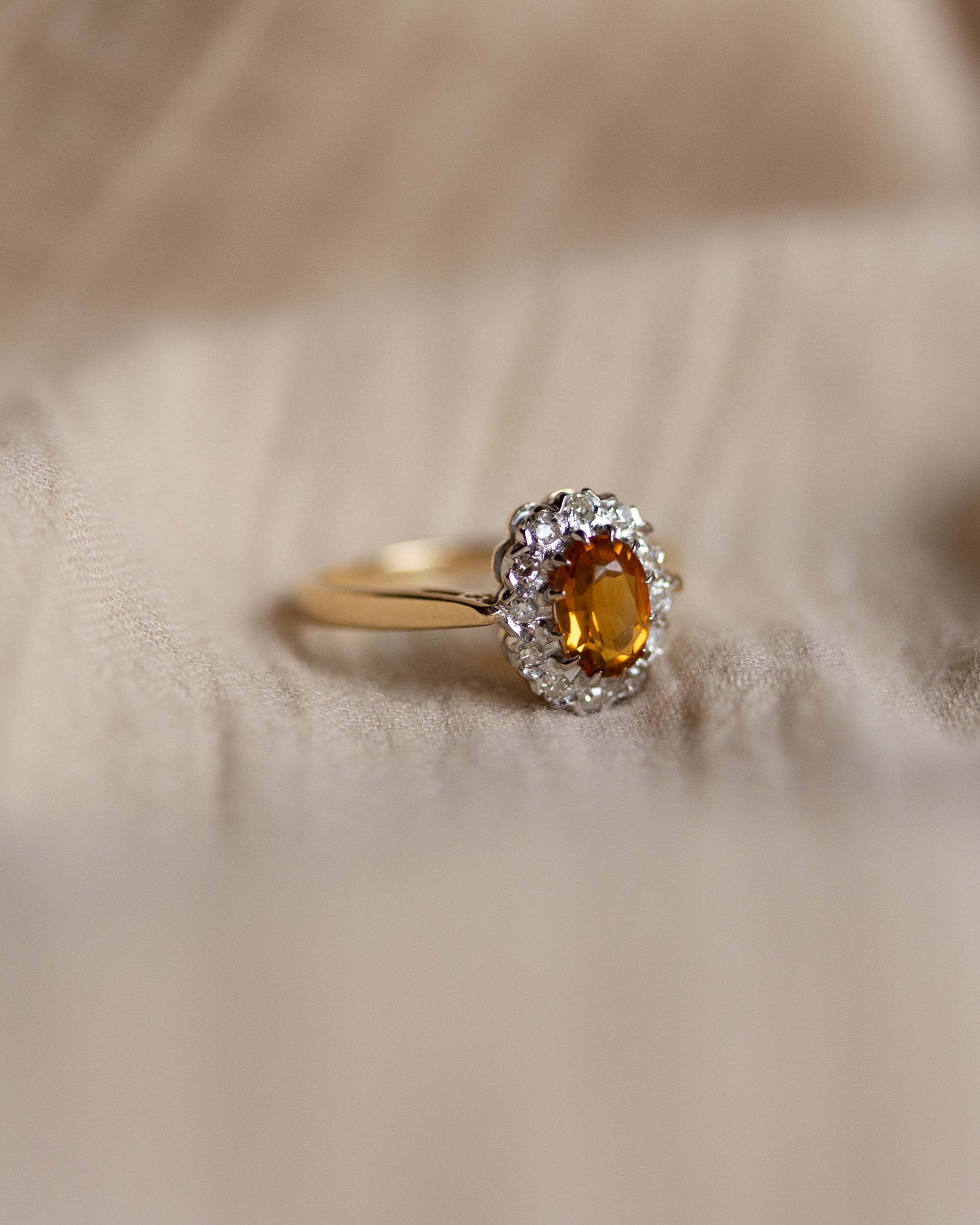 Emelia 1964 Vintage 18ct Gold Citrine & Diamond Cluster Ring