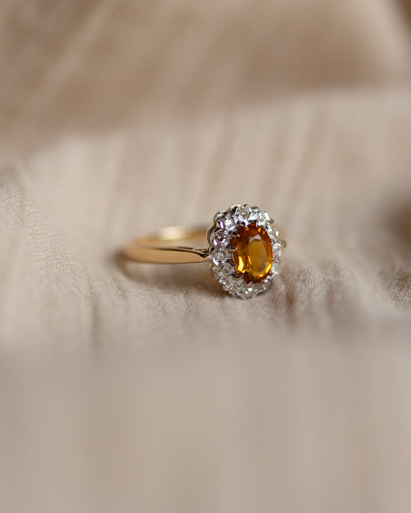 Emelia 1964 Vintage 18ct Gold Citrine & Diamond Cluster Ring