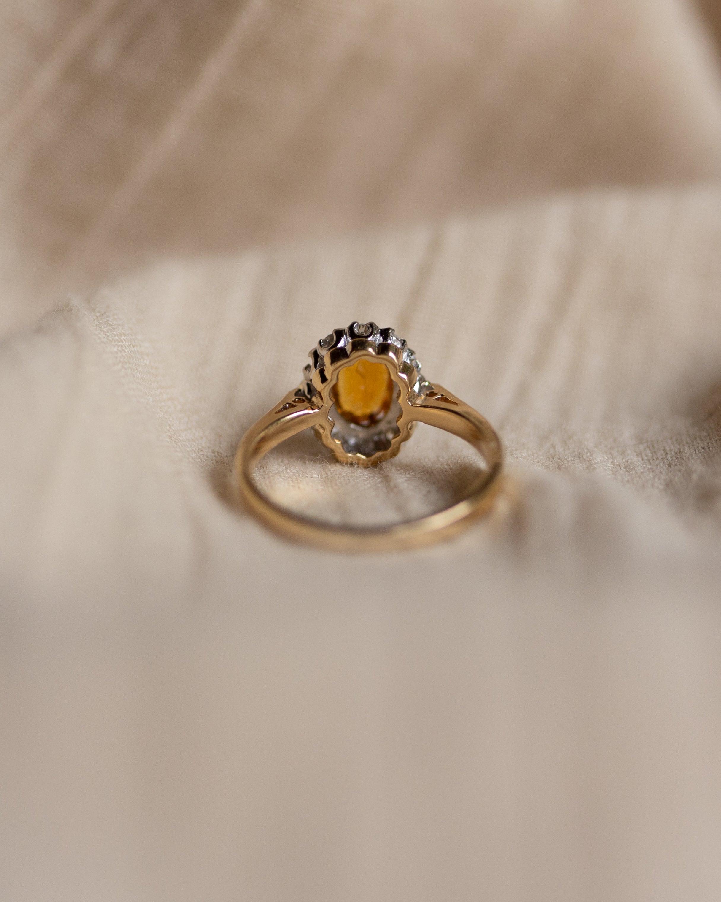 Emelia 1964 Vintage 18ct Gold Citrine & Diamond Cluster Ring