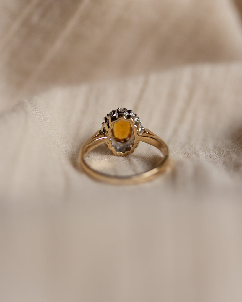 Emelia 1964 Vintage 18ct Gold Citrine & Diamond Cluster Ring