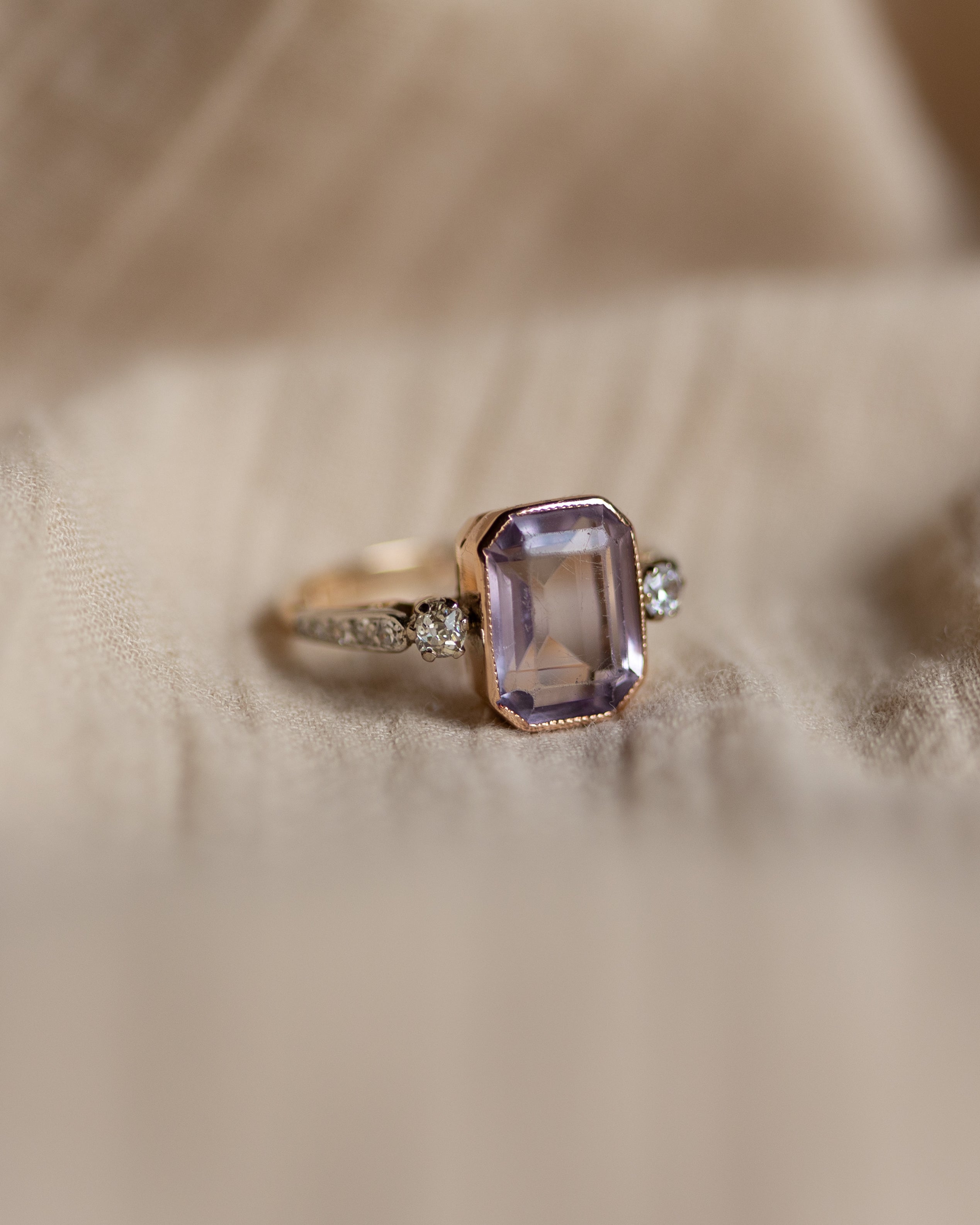 Marielle Antique Art Deco 15ct Gold Amethyst & Diamond Ring