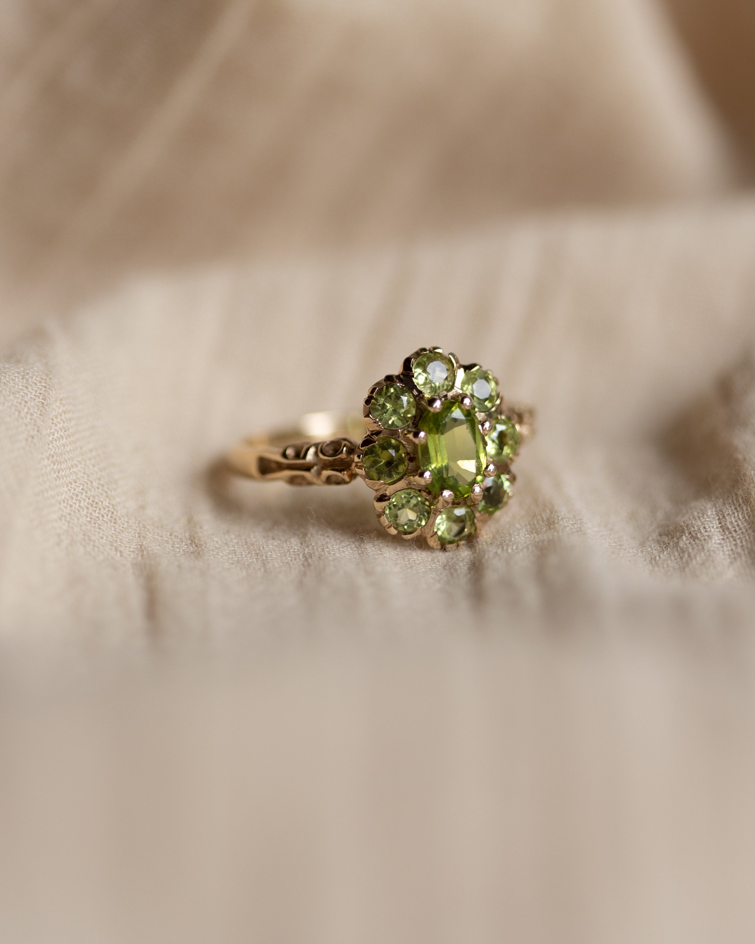 Rachele 1976 Vintage 9ct Gold Peridot Cluster Ring