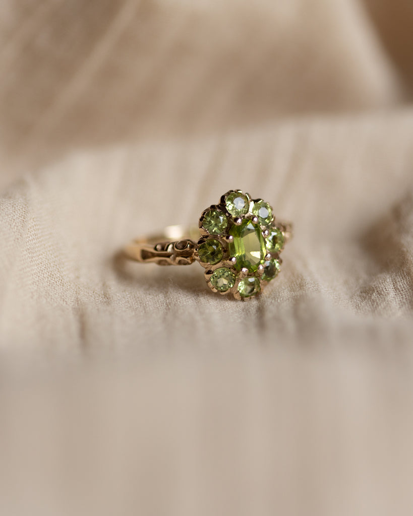 Rachele 1976 Vintage 9ct Gold Peridot Cluster Ring