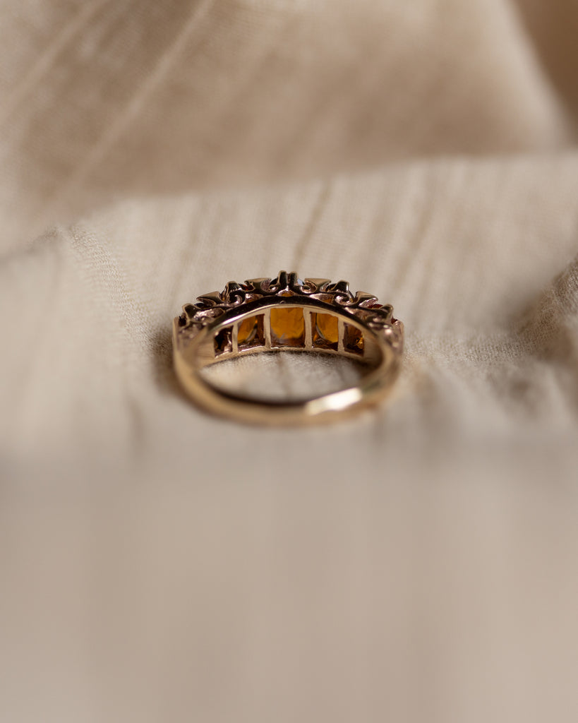 Josette 1972 Vintage 9ct Gold Citrine Five Stone Ring