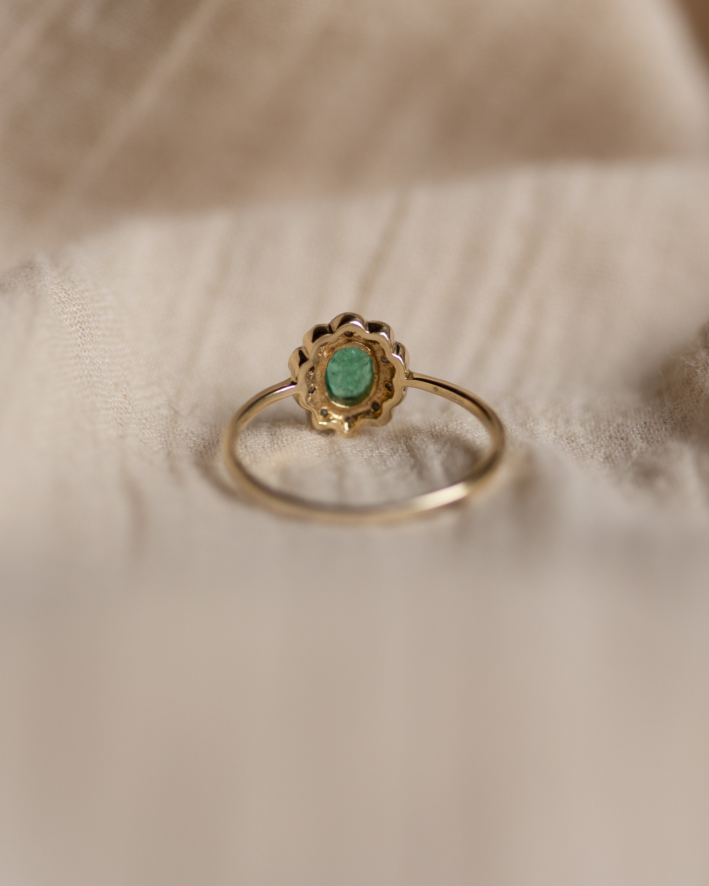 Doris Vintage 9ct Gold Emerald & Diamond Cluster Ring