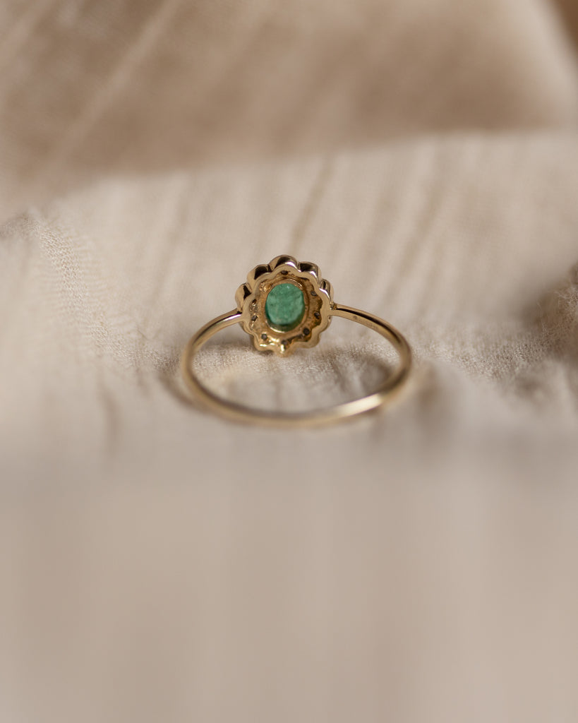 Doris Vintage 9ct Gold Emerald & Diamond Cluster Ring