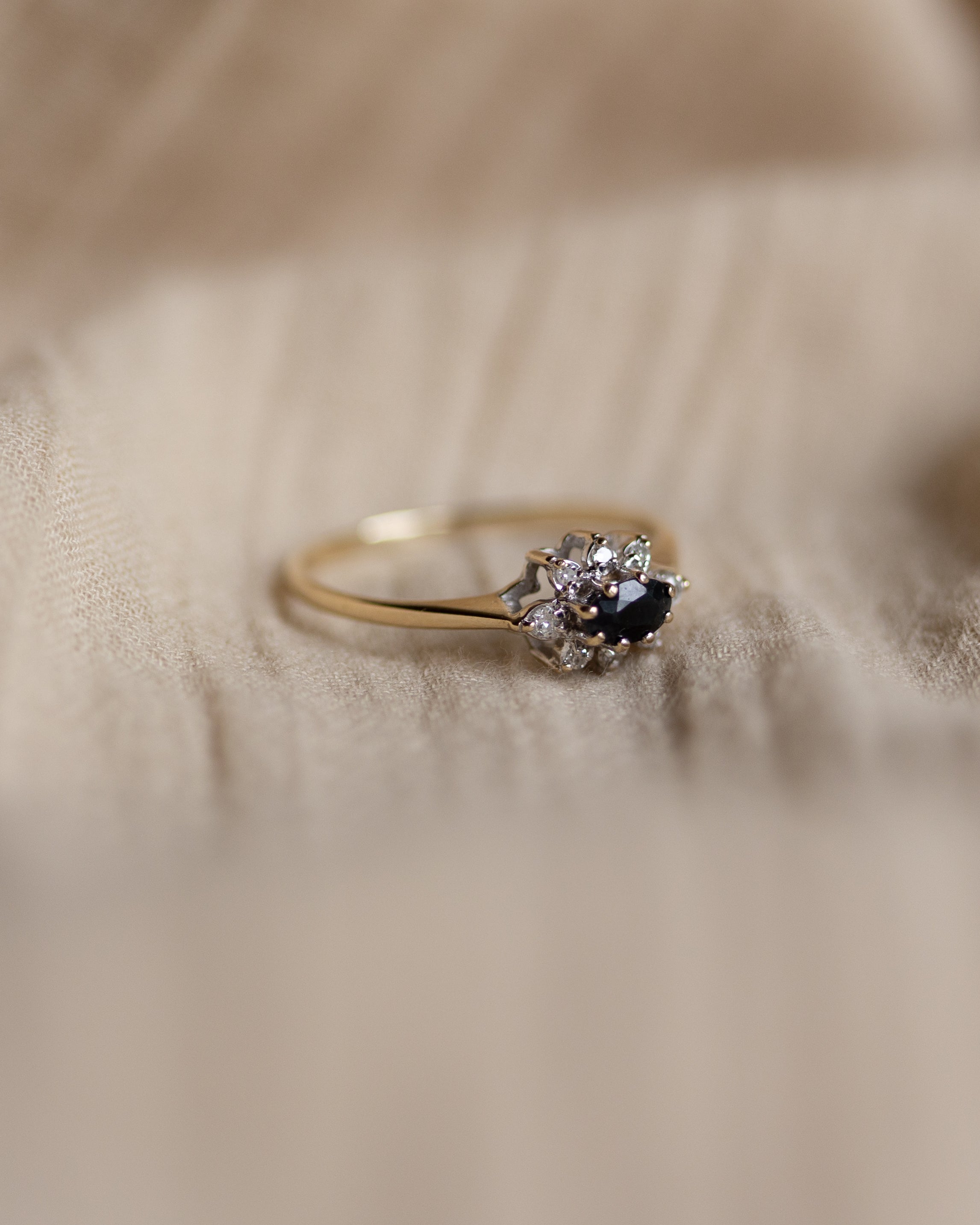 Edithe 1983 Vintage 9ct Gold Sapphire & Diamond Cluster Ring