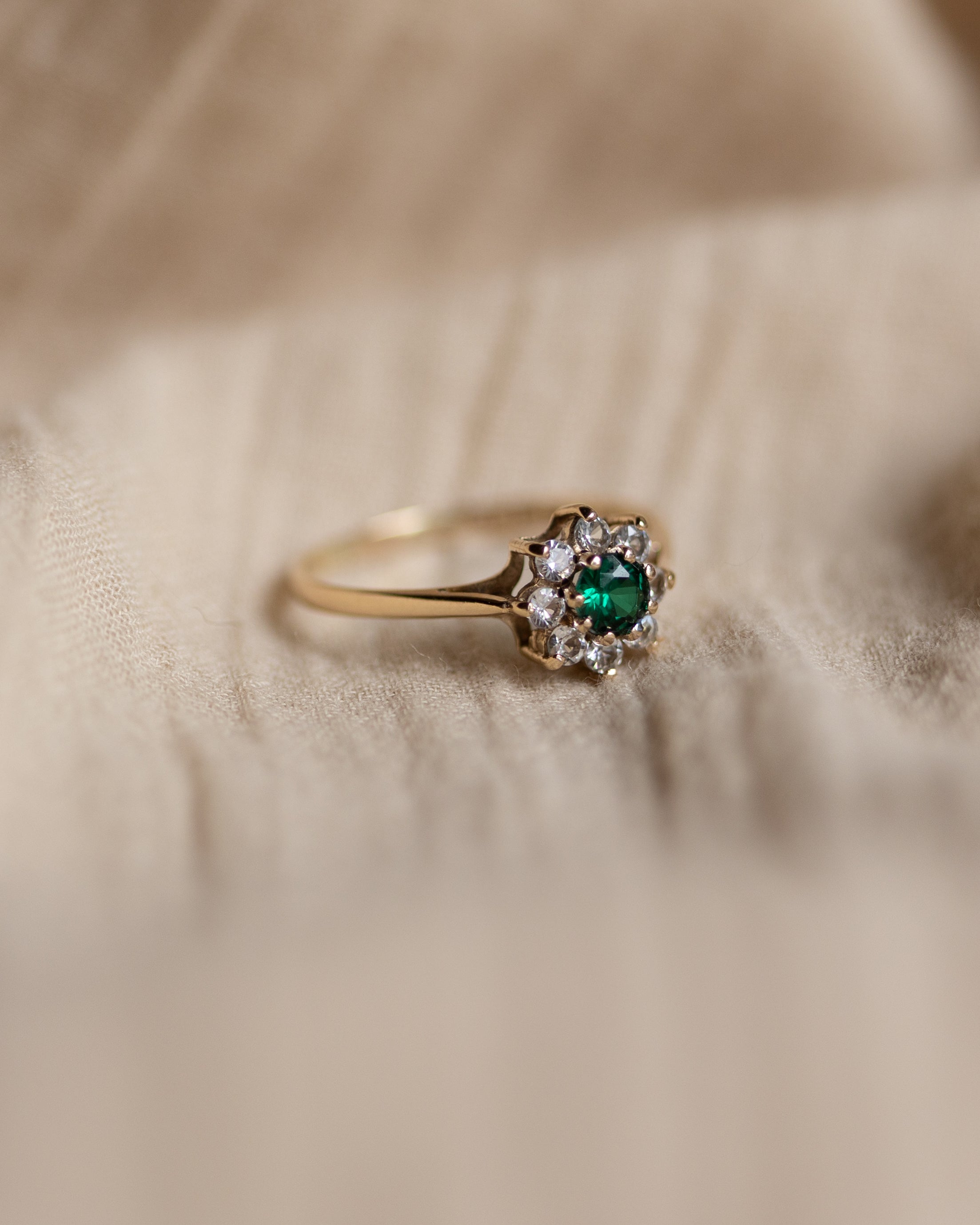 Lily 1977 Vintage 9ct Gold Tsavorite & CZ Cluster Ring