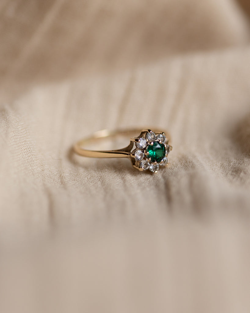 Lily 1977 Vintage 9ct Gold Tsavorite & CZ Cluster Ring