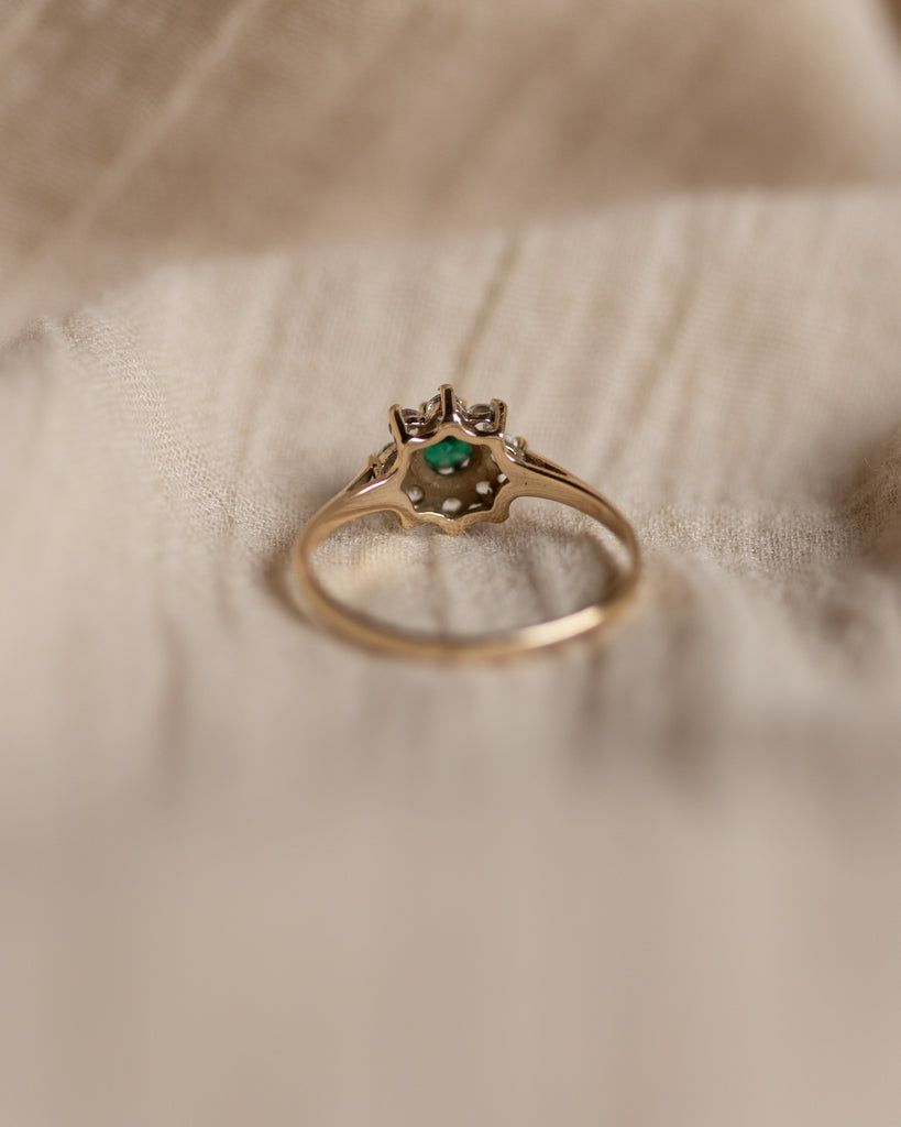 Lily 1977 Vintage 9ct Gold Tsavorite & CZ Cluster Ring