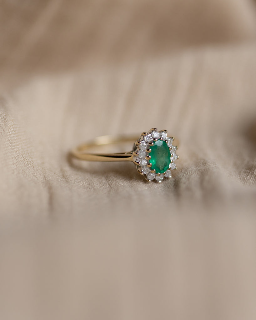 Marilis Vintage 9ct Gold Emerald & Diamond Cluster Ring