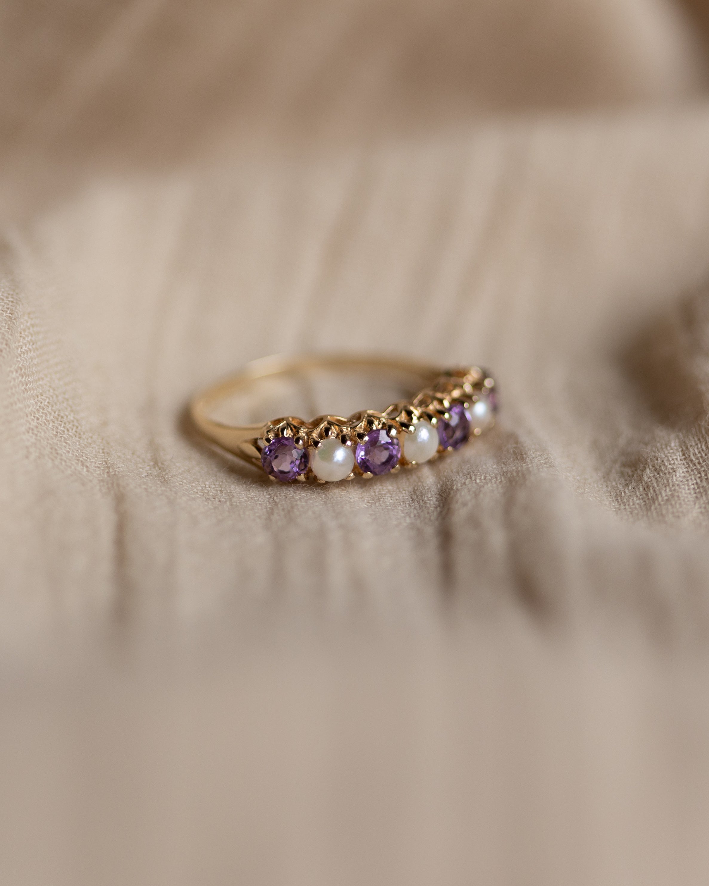 Agnese 1991 Vintage 9ct Gold Amethyst & Pearl Half Eternity Ring