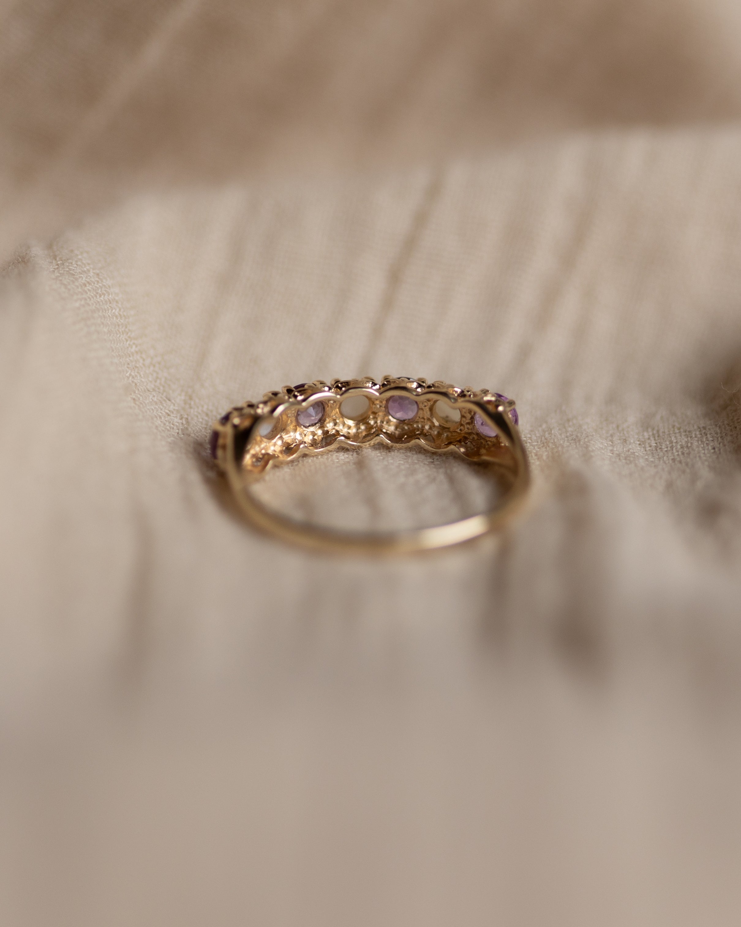 Agnese 1991 Vintage 9ct Gold Amethyst & Pearl Half Eternity Ring