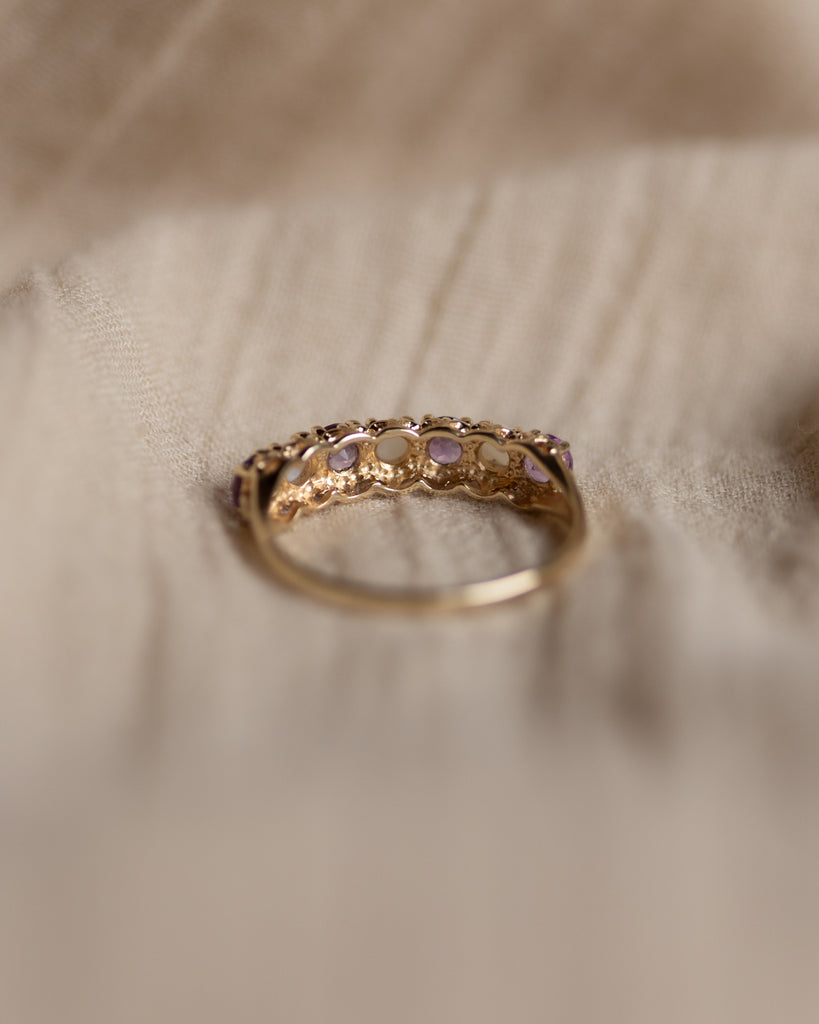 Agnese 1991 Vintage 9ct Gold Amethyst & Pearl Half Eternity Ring