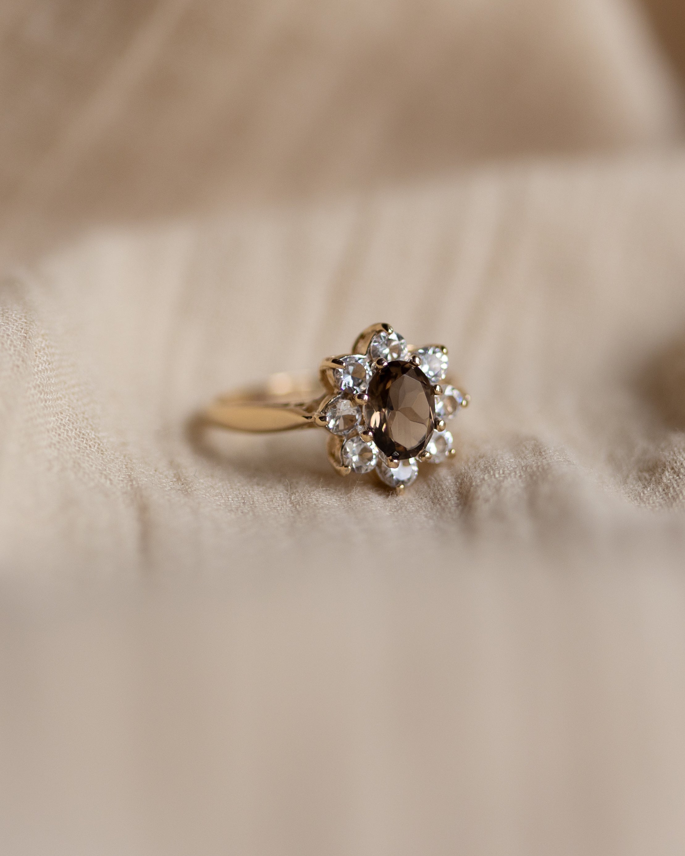 Alma 1976 Vintage 9ct Gold Smoky Quartz & CZ Cluster Ring
