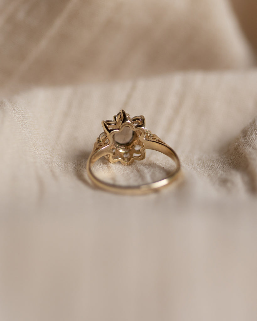 Alma 1976 Vintage 9ct Gold Smoky Quartz & CZ Cluster Ring