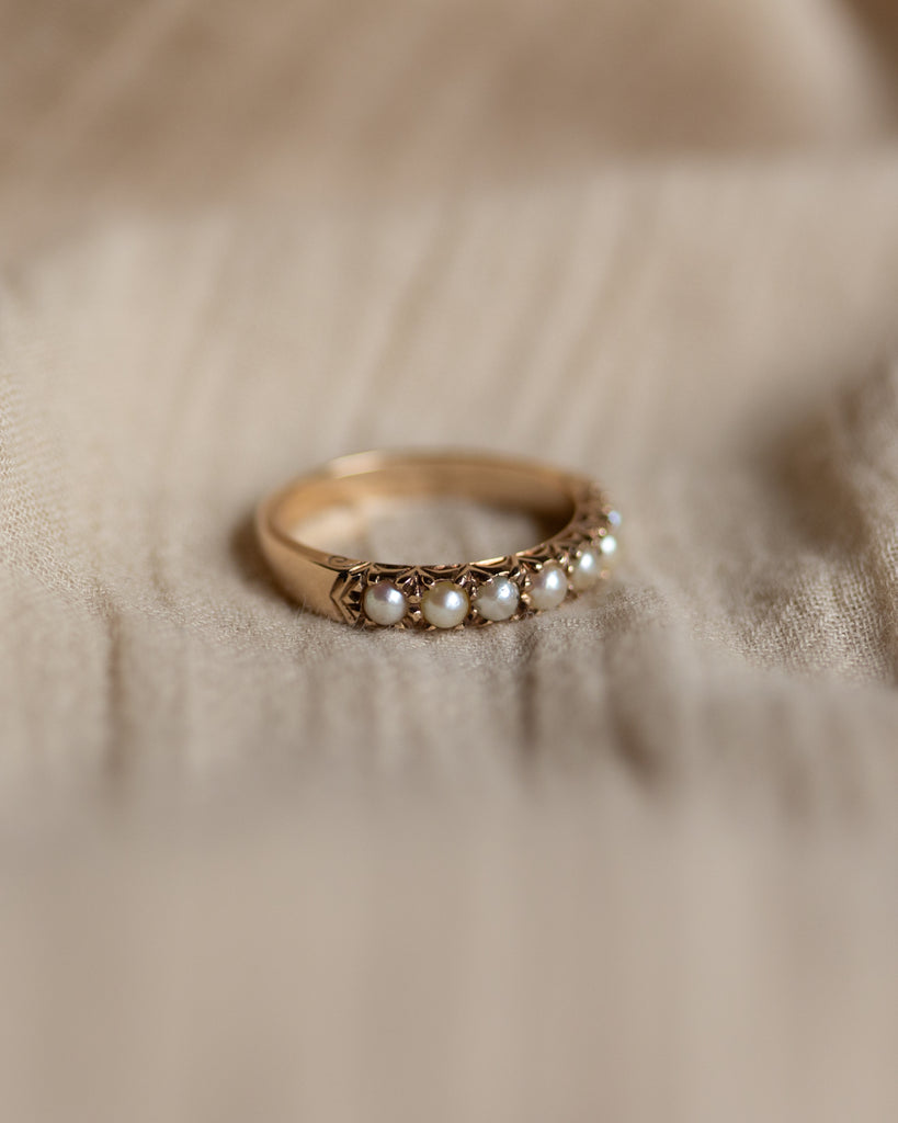 Emme Vintage 9ct Gold Pearl Half Eternity Ring