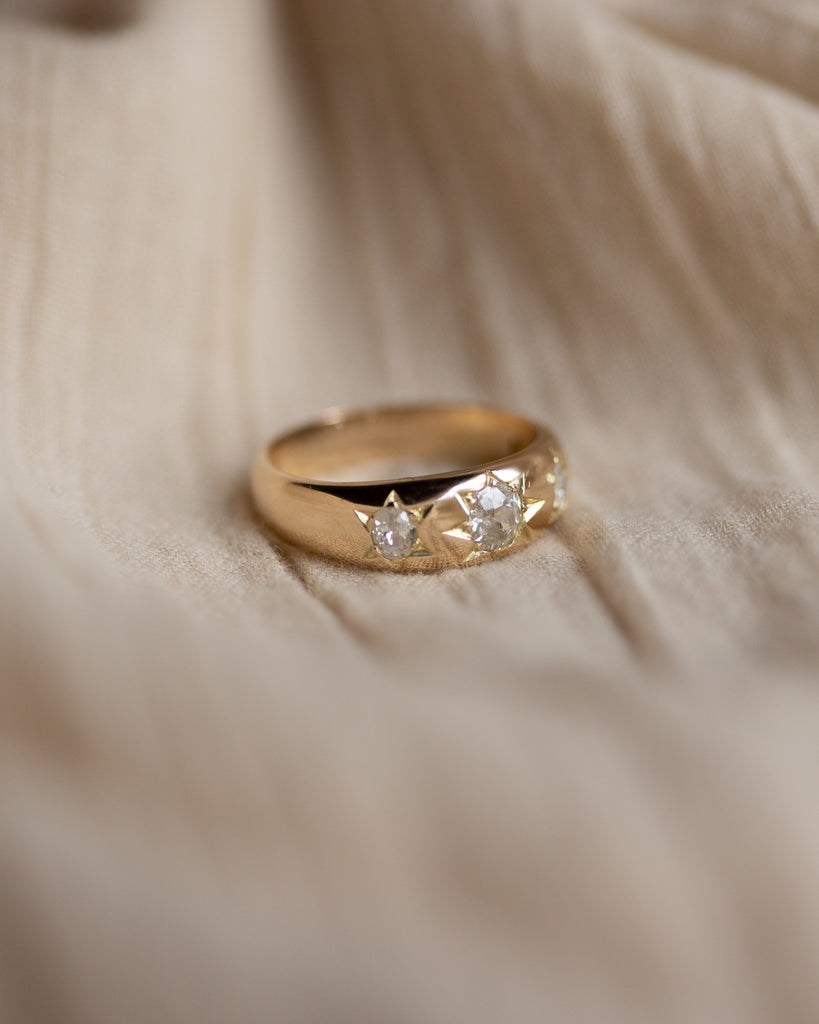Margery Antique 18ct Gold Star Set Diamond Trilogy Ring
