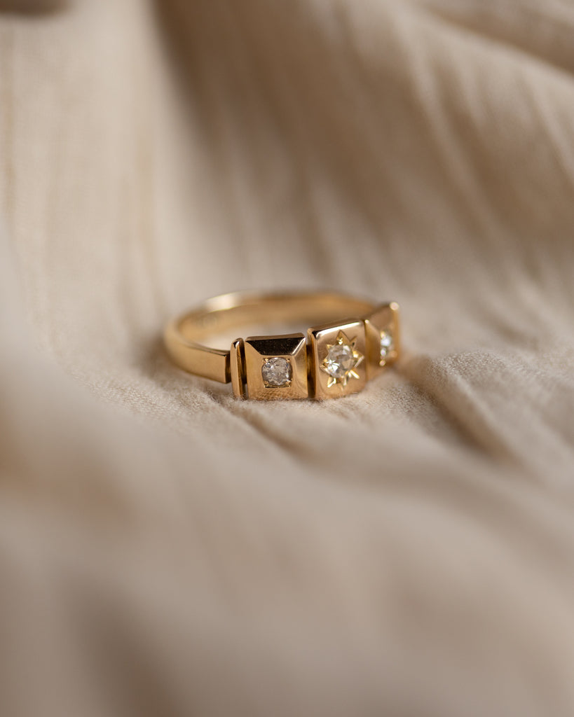 Audrey Antique 18ct Gold Star Set Diamond Trilogy Ring