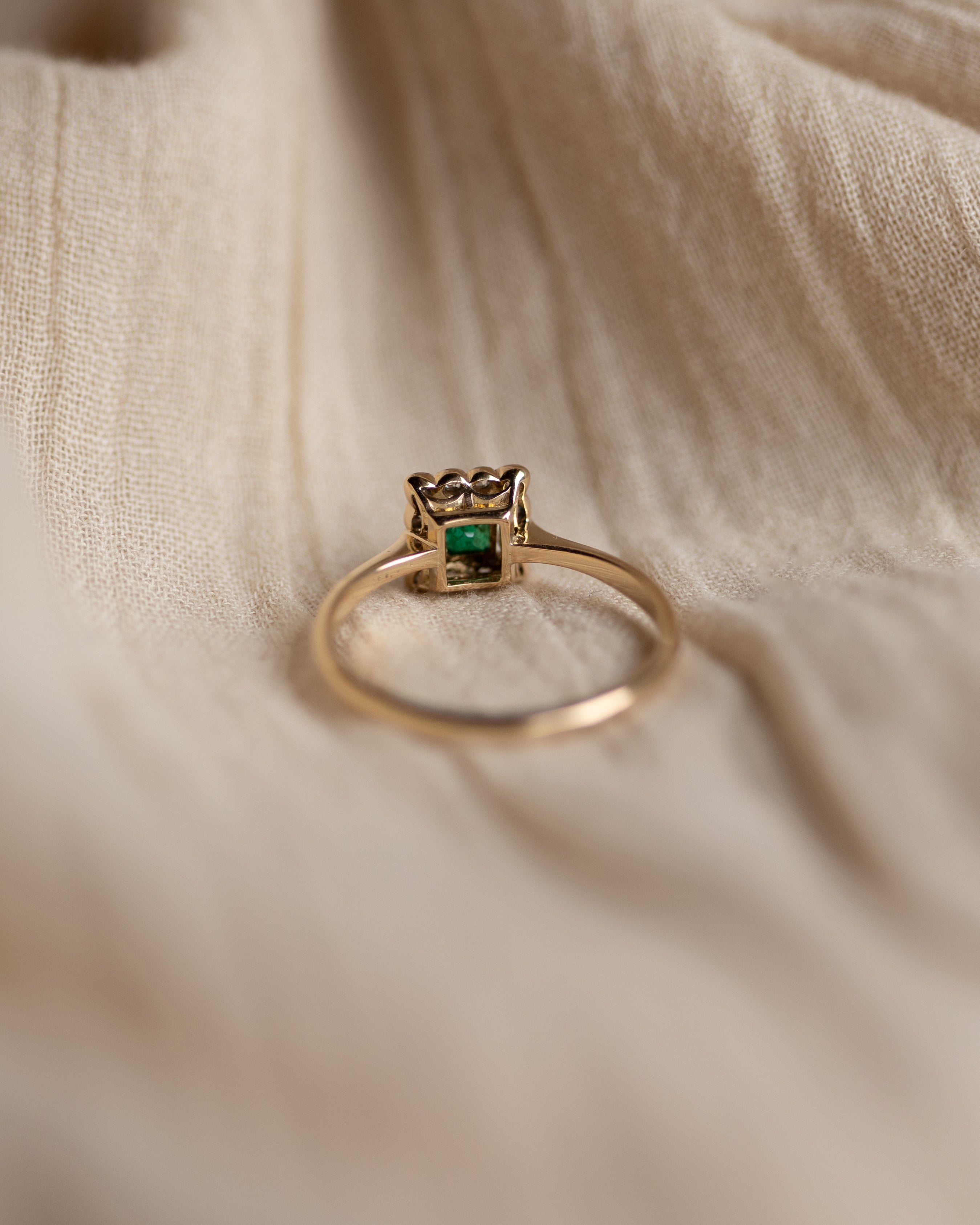 Inez Antique Art Deco 18ct Gold Emerald & Diamond Cluster Ring